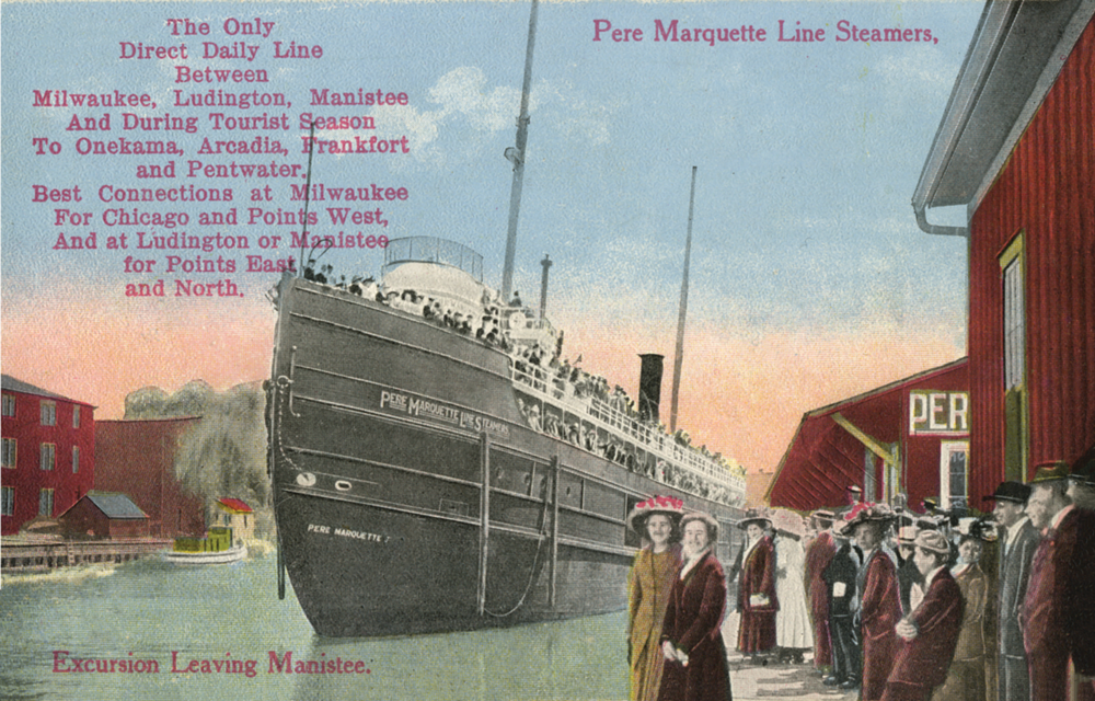 Excursion Leaving Manistee Historical Postcard