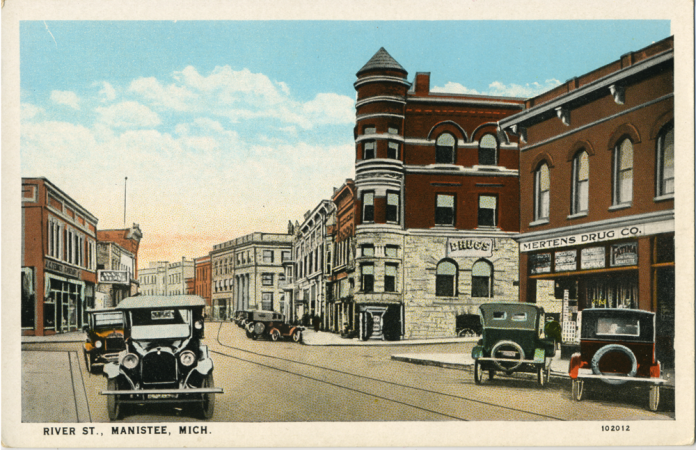 River Street Manistee Historical Postcard