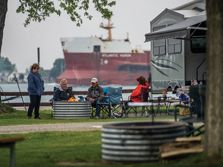 A little farther south of Sarnia, campers at Algonac State Park enjoy the extra benefit of watching ocean-going freighters navigate the St. Clair River. The park offers a half mile of frontage along the busy waterway. - Photo courtesy of Algonac State Park/DNR