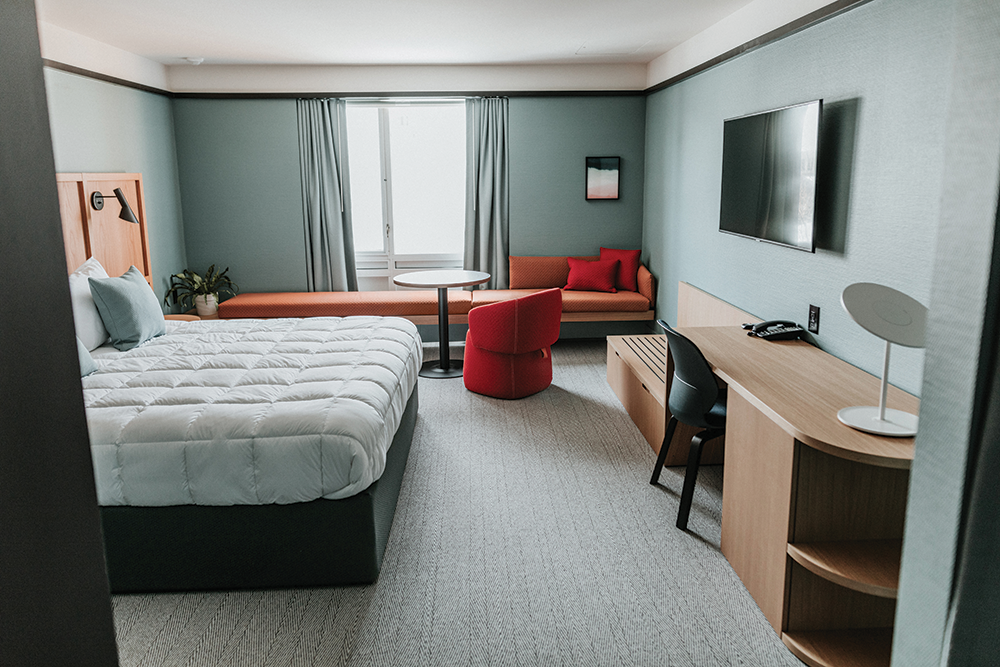 Guest rooms showcase Haworth’s various product brands.
